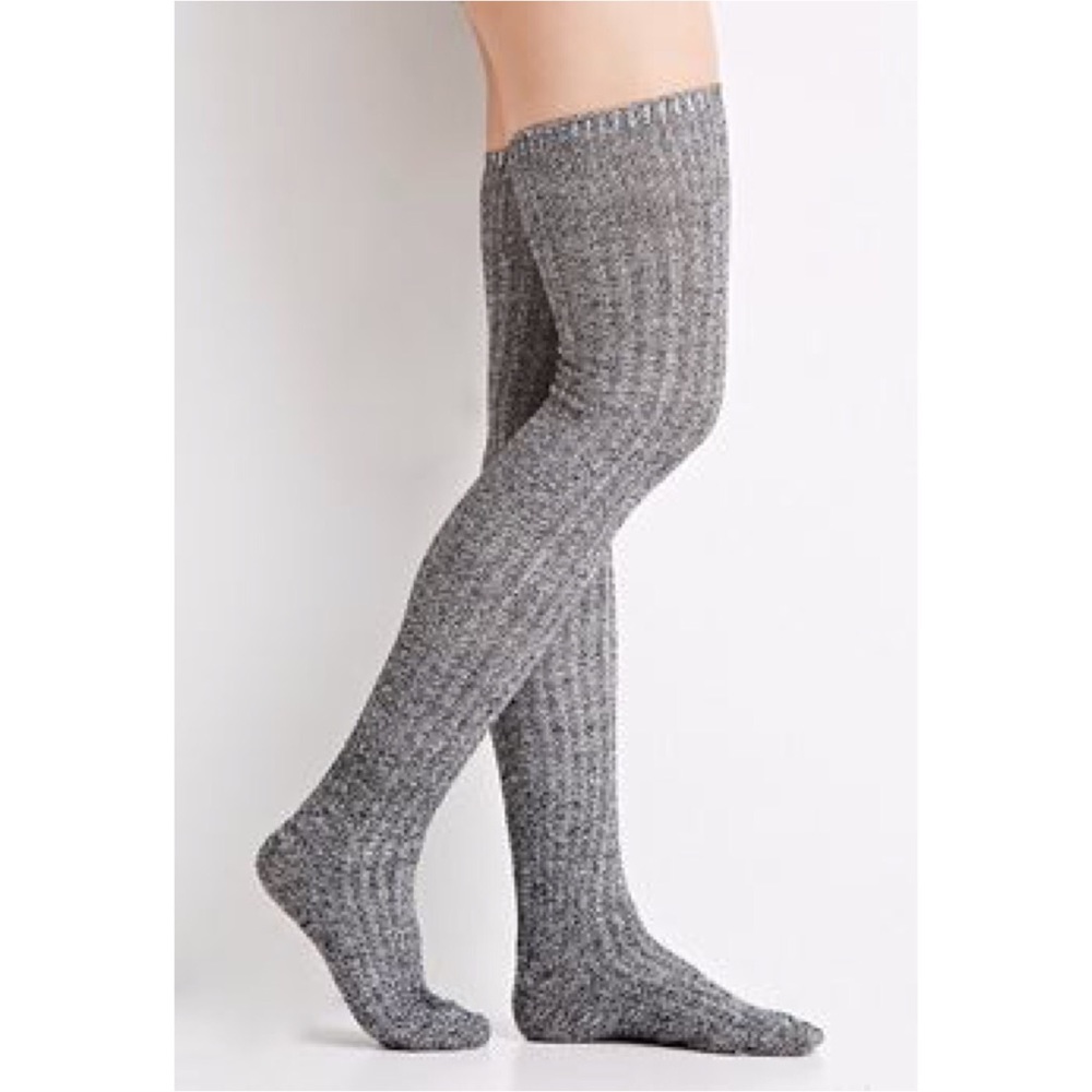 Tall gray over the knee socks